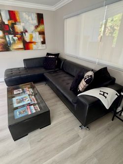 Black Faux Leather L-Shaped Sectional Sofa