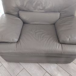 Living Room Set, Gray Real Leather 