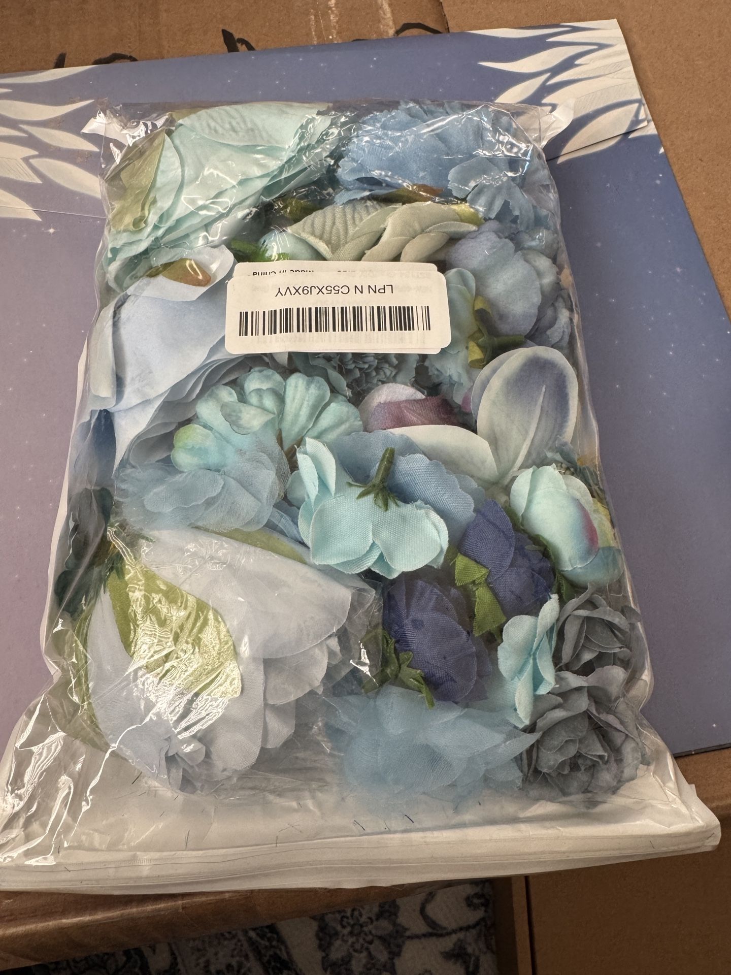 Fake Flower Heads for Crafts - Blue Silk Artificial Roses, Peonies, Daisies & Mini Floral Heads Bulk (Pack) for Wedding Decor, Graduation Cap, Cake To