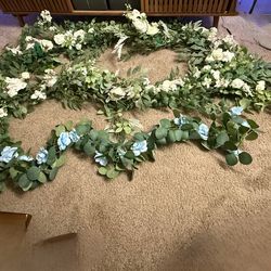 Artificial Floral Garland Wedding 2 6.5ft White and 1 5ft Blue