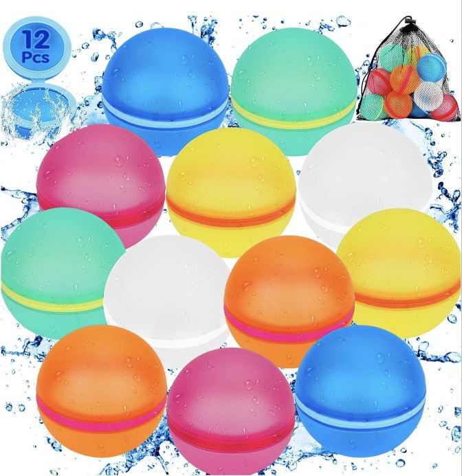 Magnetic Reusable Water Balloons for Kids: 12 PCS Self Sealing Refillable Water Balloons Quick Fill Beach Toys for Toddlers Outdoor Pool Summer Bath T