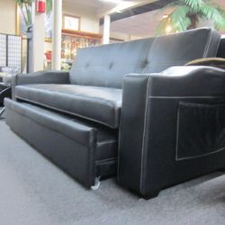 Brand New 85" x 61" Black Faux Leather Sofa Pullout