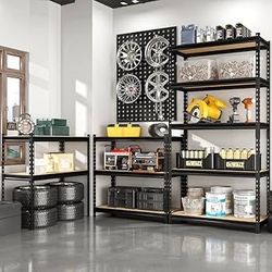 K209 $45  36.12"W: Father&I 5-Shelf-Storage-Rack Industrial Metal+Wood Garage/Kitchen Shelves Steel Utility Stand Shelving Unit Adjustable Heavy-Duty 