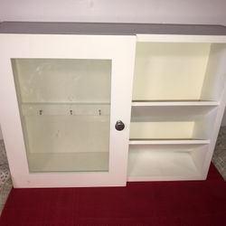 15.5”x12.5” WHITE WOOD WALL CABINET GLASS DOOR 6 KEY HOOK MAIL SLOTS ORGANIZER