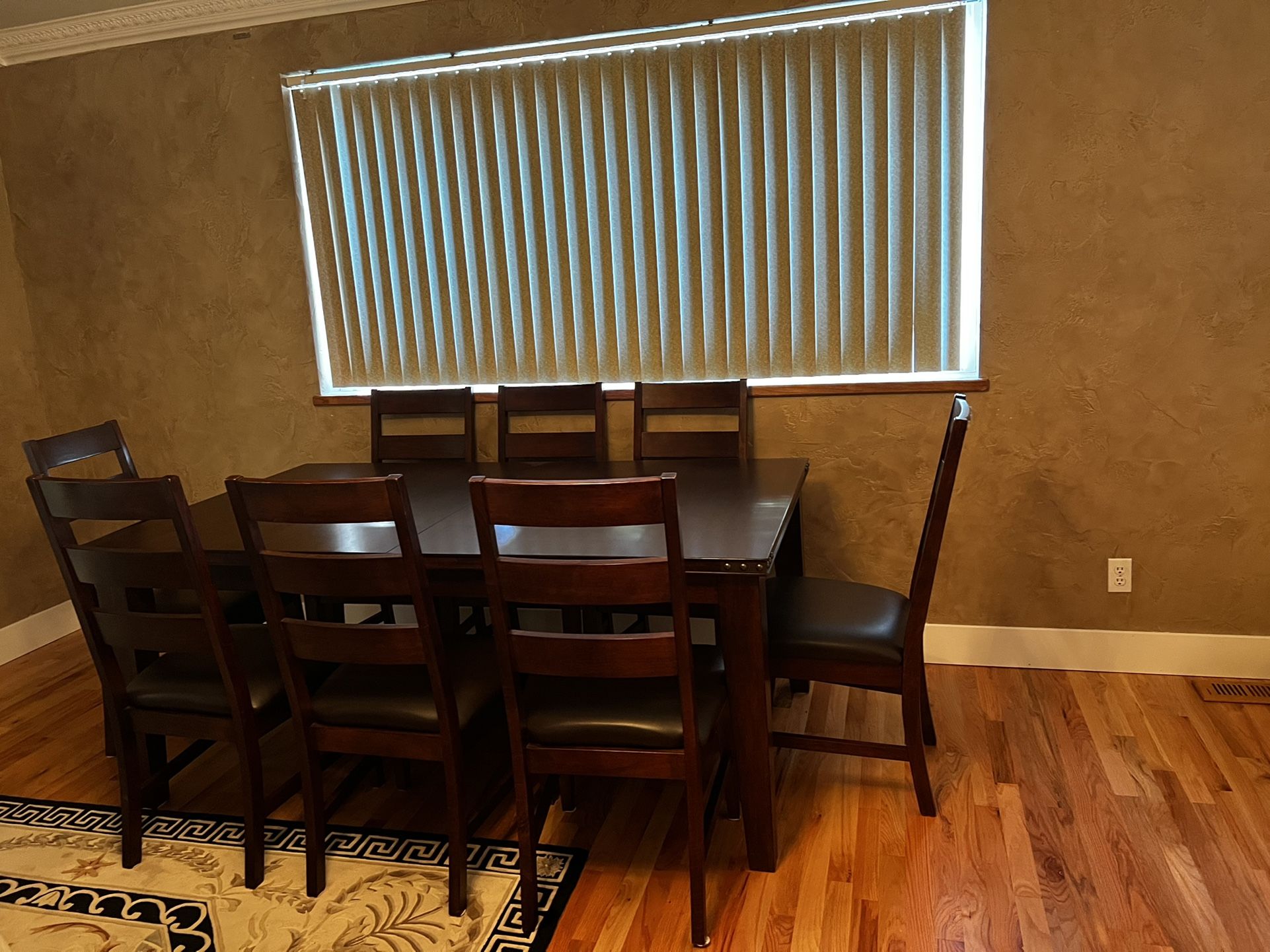 Costco Dark Wood Dining Table with leaf & 8 chairs