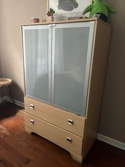 Light Wood Wardrobe with Frosted Glass Doors
