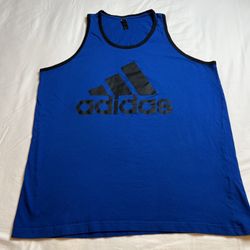 Adidas Blue Tank XL Black Logo Workout Gym Training Athletic Sleeveless Shirt