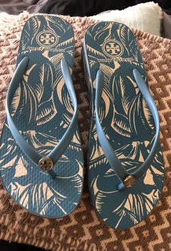 Tory Burch flip-flops. Blue and white wedge. Size 9 1/2-10