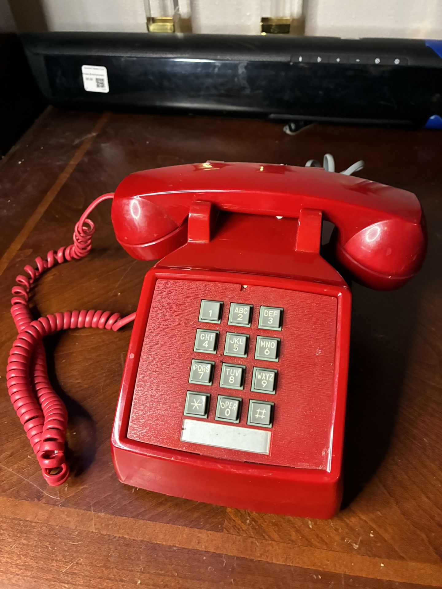 Red Push Button Desk Telephone Vintage Style Corded