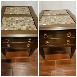 ONE Italian Mosaic Tile Sofa End Table Nightstand With Drawer 