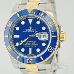 Rolex Submariner Date Ceramic Two-Tone 18K Smurf FLAT BLUE 40mm 116613 LB Watch