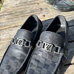 Authentic Louis Vuitton Men’s Black Damier Loafers Size 45 EU / 11 Men 