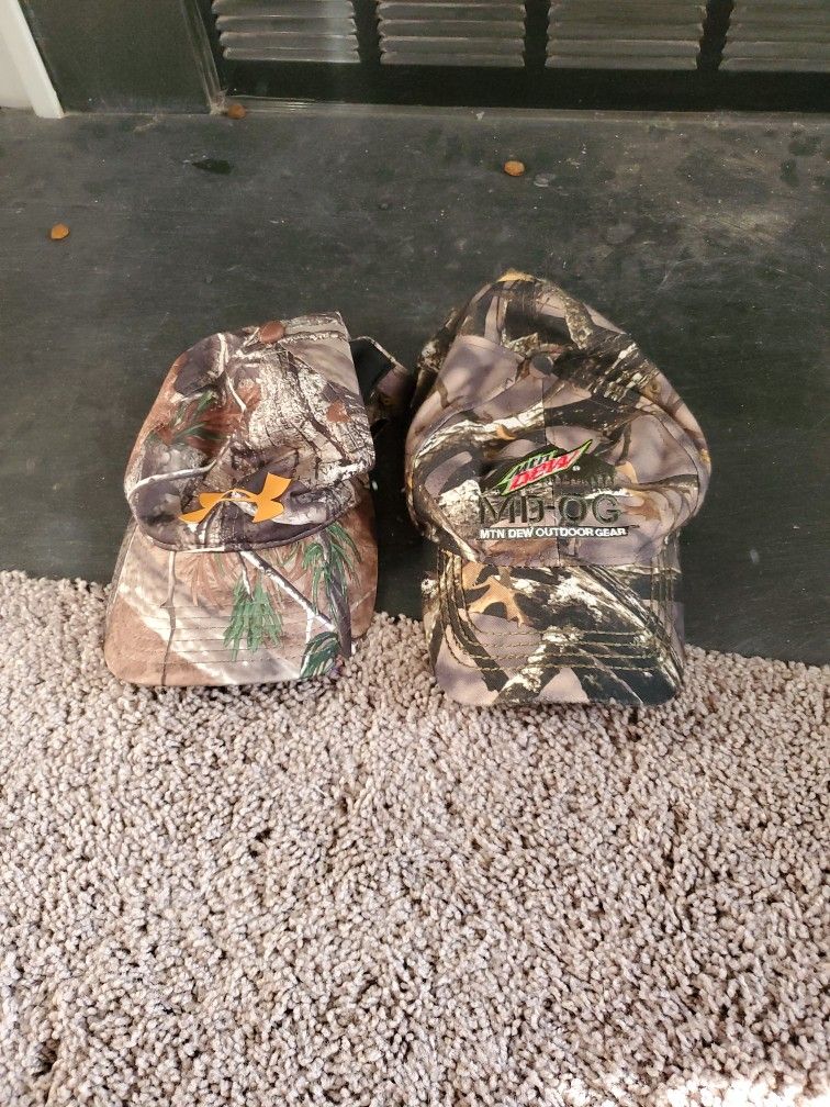 2 Camo Hats Hunting Fishing Construction Baseball Cap Mountain Dew Under Armour
