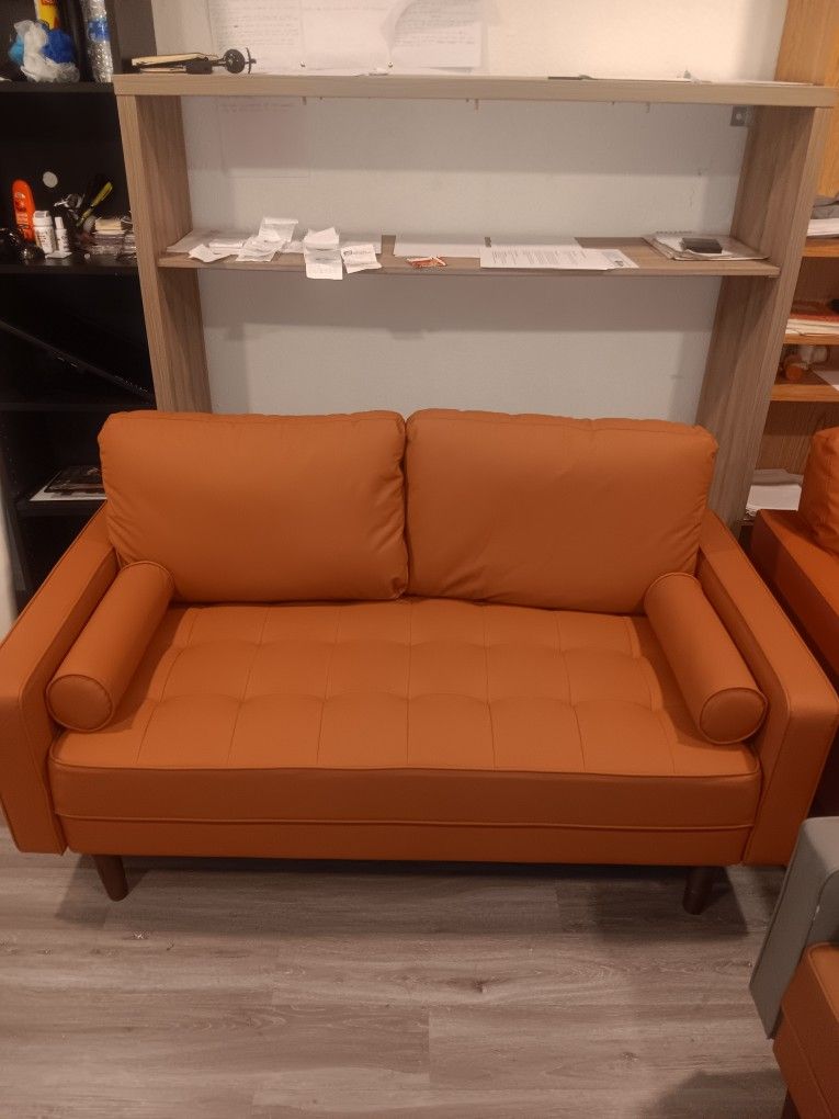 Leather Couch Tangerine Orange