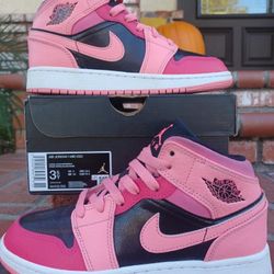 AIR Jordan 1 Mid (gs) Pink And Black 3/1.5 Youth