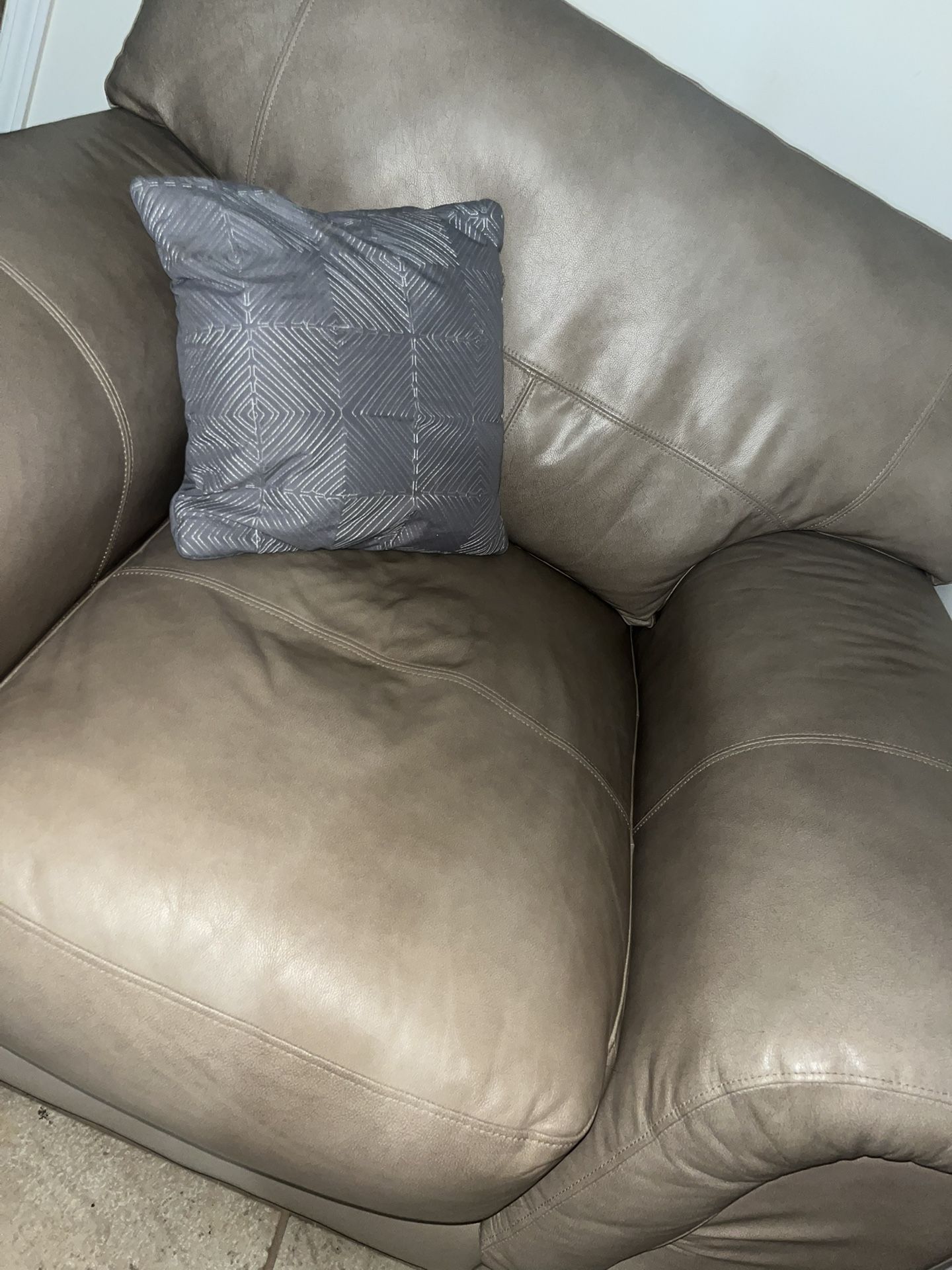 Sofa Chair, Real Light Brown Leather.