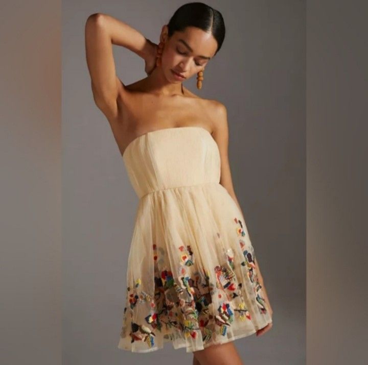 NWT Nikita Mhaisalkar Beige Beaded Embroidered Dress Size 4 ANTHROPOLOGIE