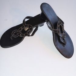 Aerosoles Women's Faux Leather Heeled Thong Sandals Black Size 7.5