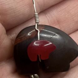 Zuni Jasper And Coral Bear Pendant. Represents Strength. Wear To Align Chakras 