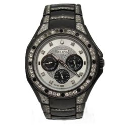 New Bulova Crystal Collection Chronograph Dial Black PVD Mens Watch 98C102