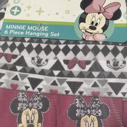 Brand new Disney Minnie Mouse pink 6 piece infant girl spring summer onesie pants hat booties bib in mesh bag - fits 0/3 and 3/6 month
