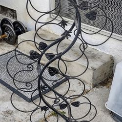 Black Iron Scroll Floor Wine Bottle Rack
