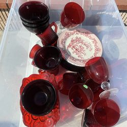 Red glass dinner ware set