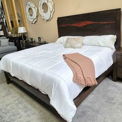 New Unique Relaxed Modern Solid Wood  Queen Bed accented with striking epoxy fills that mimic rivers flowing through rugged terrain!