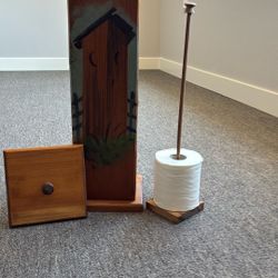 Wood Toilet Tissue Holder, Outhouse Picture Q 