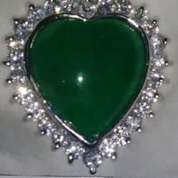 Jade With Cz Heart Pendant..