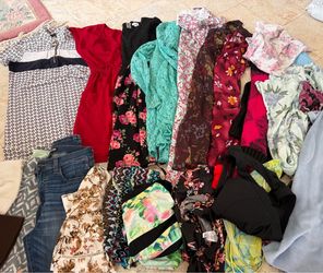 Bag of womens dresses and Liz Claiborne coat