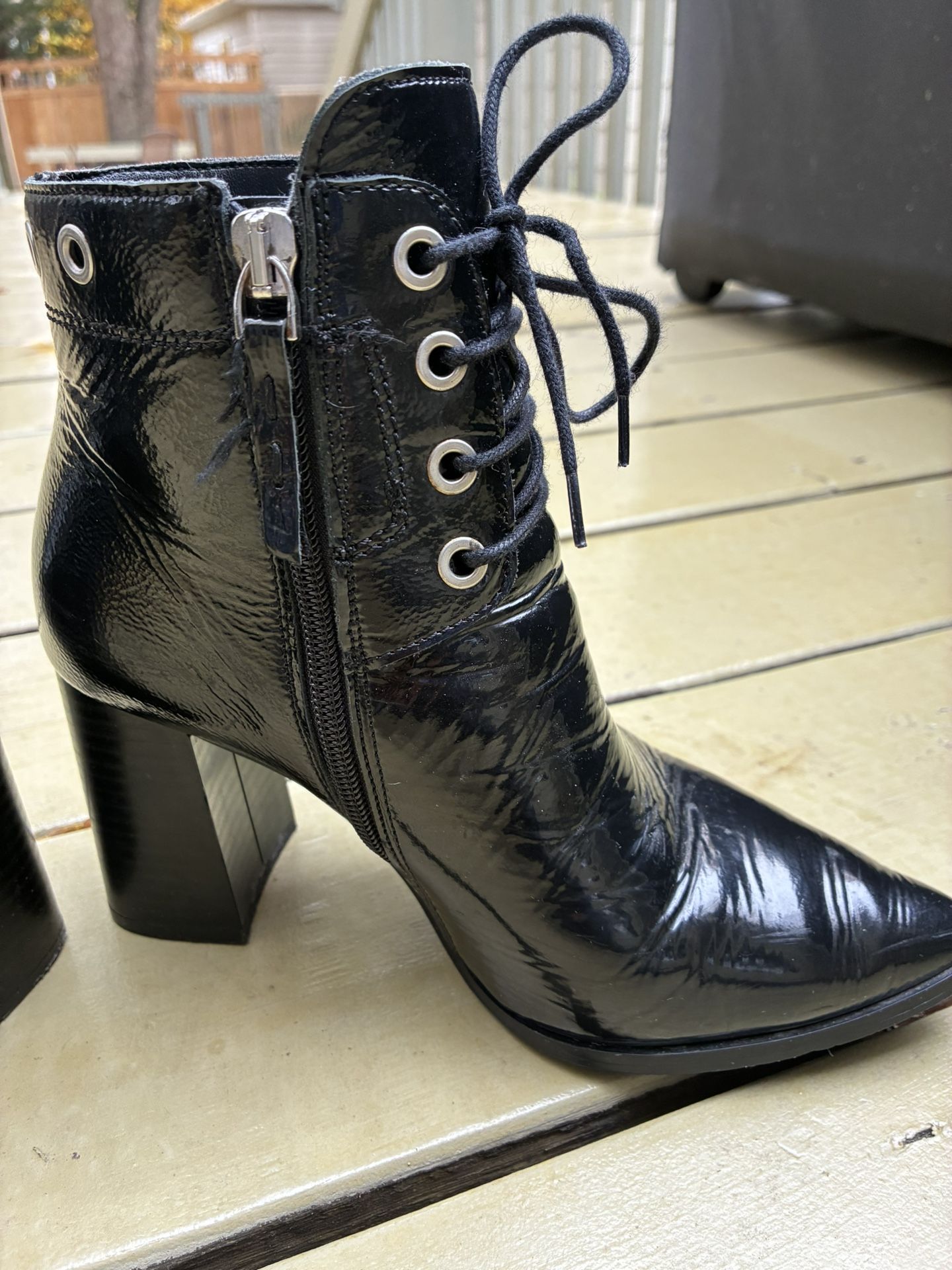 Boots Patent Leather, Black With Studs size 37 (US 6.5)