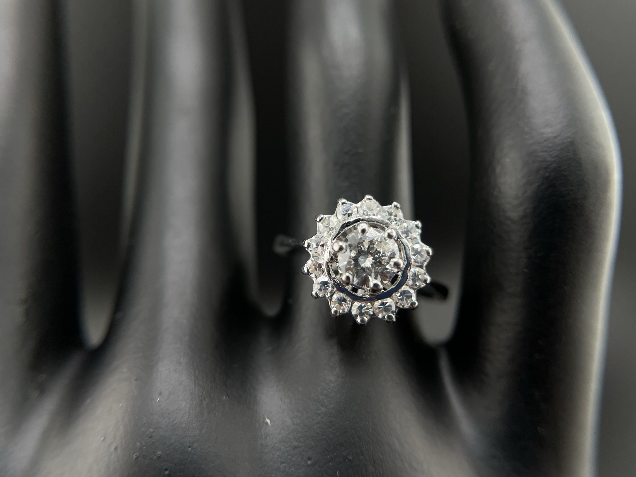 14K White Gold Flower Style Natural Diamond Ring 