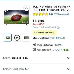 Roku TV TCL 43” 4K UHD Smart TV (43S431) – NEW in Box!