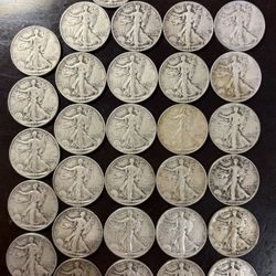 SILVER Half Dollars Walking Liberty - 90% Silver!  30 coins for $880.  Older dates 1939 P, 1939 D, 1938 P. Great Collection; not gold Morgan or Peace 