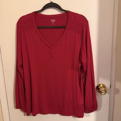 New Croft & Barrow Red Long Sleeve Top XXL