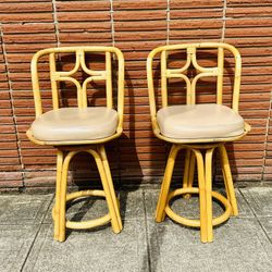 True Mid-Century Rattan Swiveling Bar Stools *Sold Separately* 