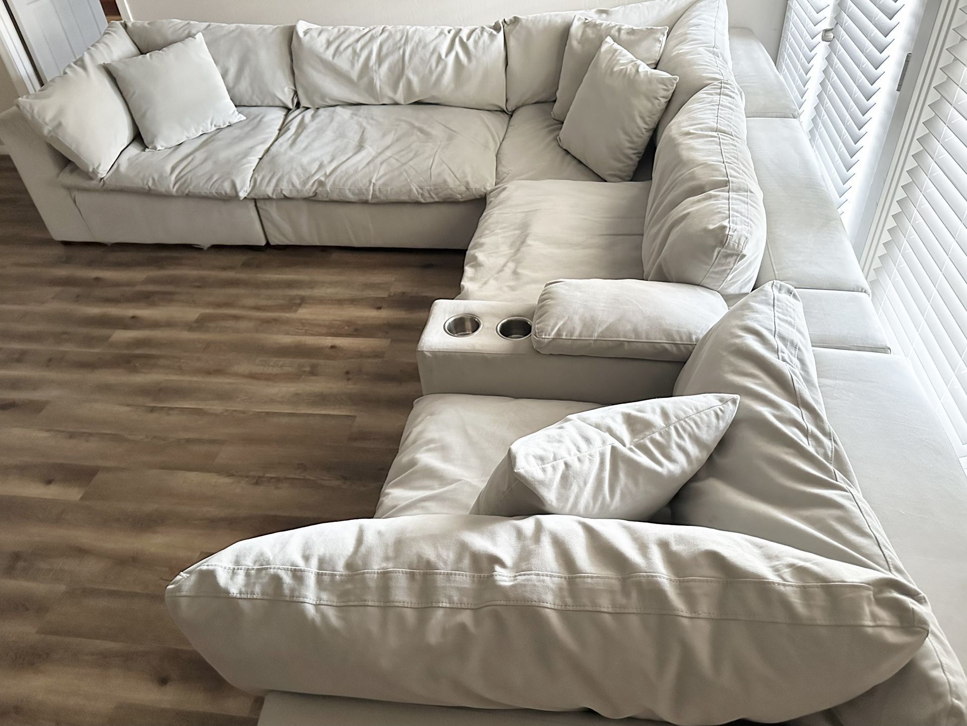 Jackson Furniture Posh “Cloud Couch” Sectional w/ Storage Console, Dove Gray LiveSmart Performance Fabric