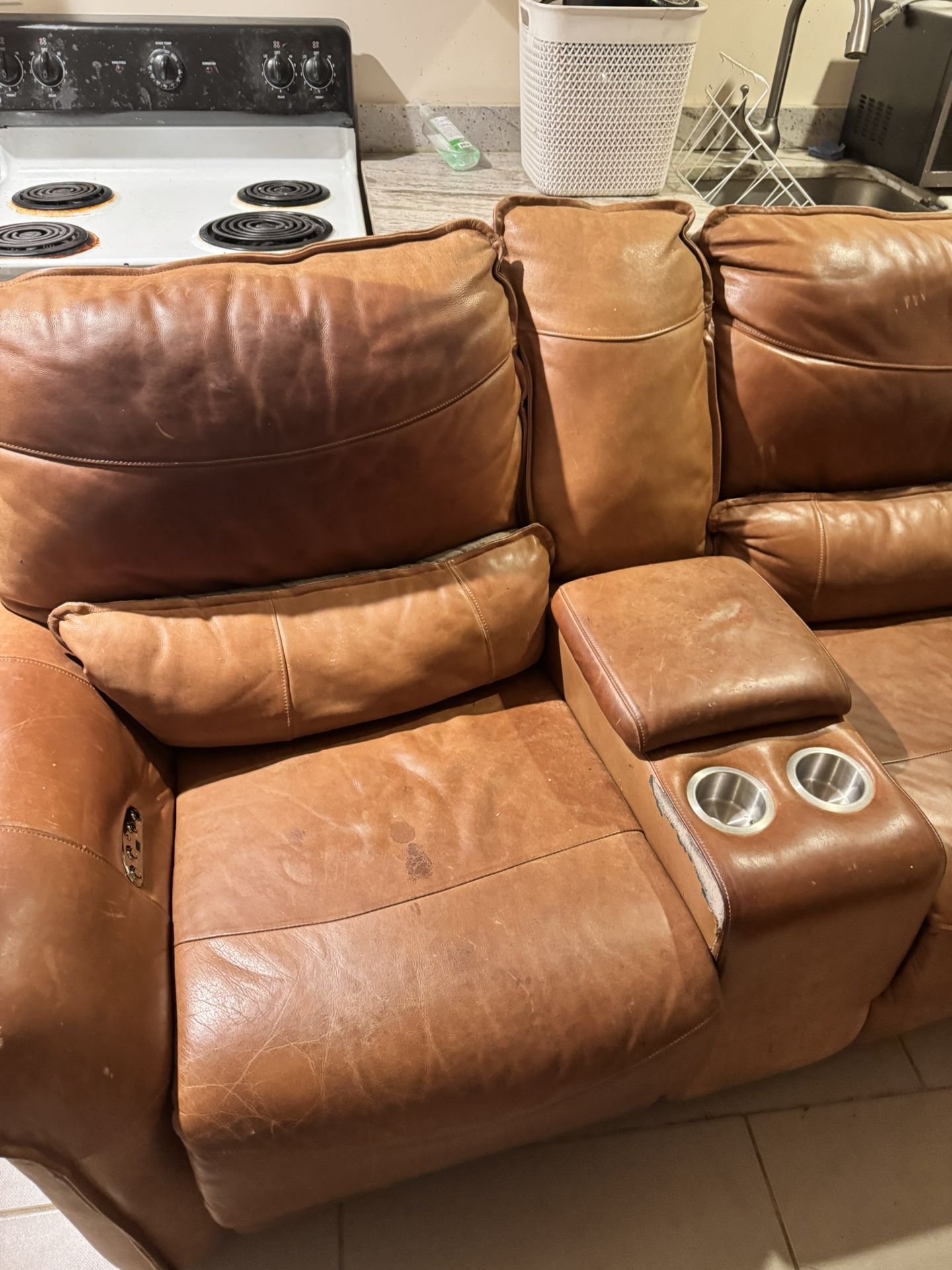 Brown Reclining 3-Seat Leather Sofa