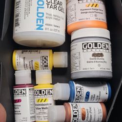 21 Ounces Of Assorted Golden Brand Acrylic Paints And Medium