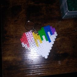 Rainbow Heart Perler Bead Keychain