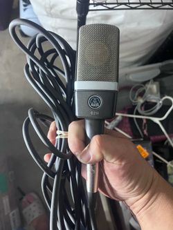 professional AKG C214 large-diaphragm condenser microphone featuring a matte grey blue finish