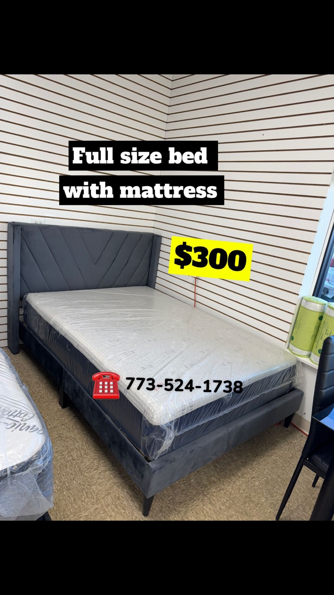 Complete bed set headboard frame quality super comfortable mattress set everything in picture for only we do same day delivery 🚚