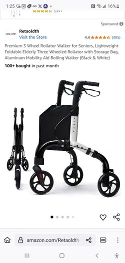 Premium 3 Wheel Rollator Walker for Seniors, Lightweight Foldable Elderly Three Wheeled Rollator with Storage Bag, Aluminum Mobility Aid Rolling Walke