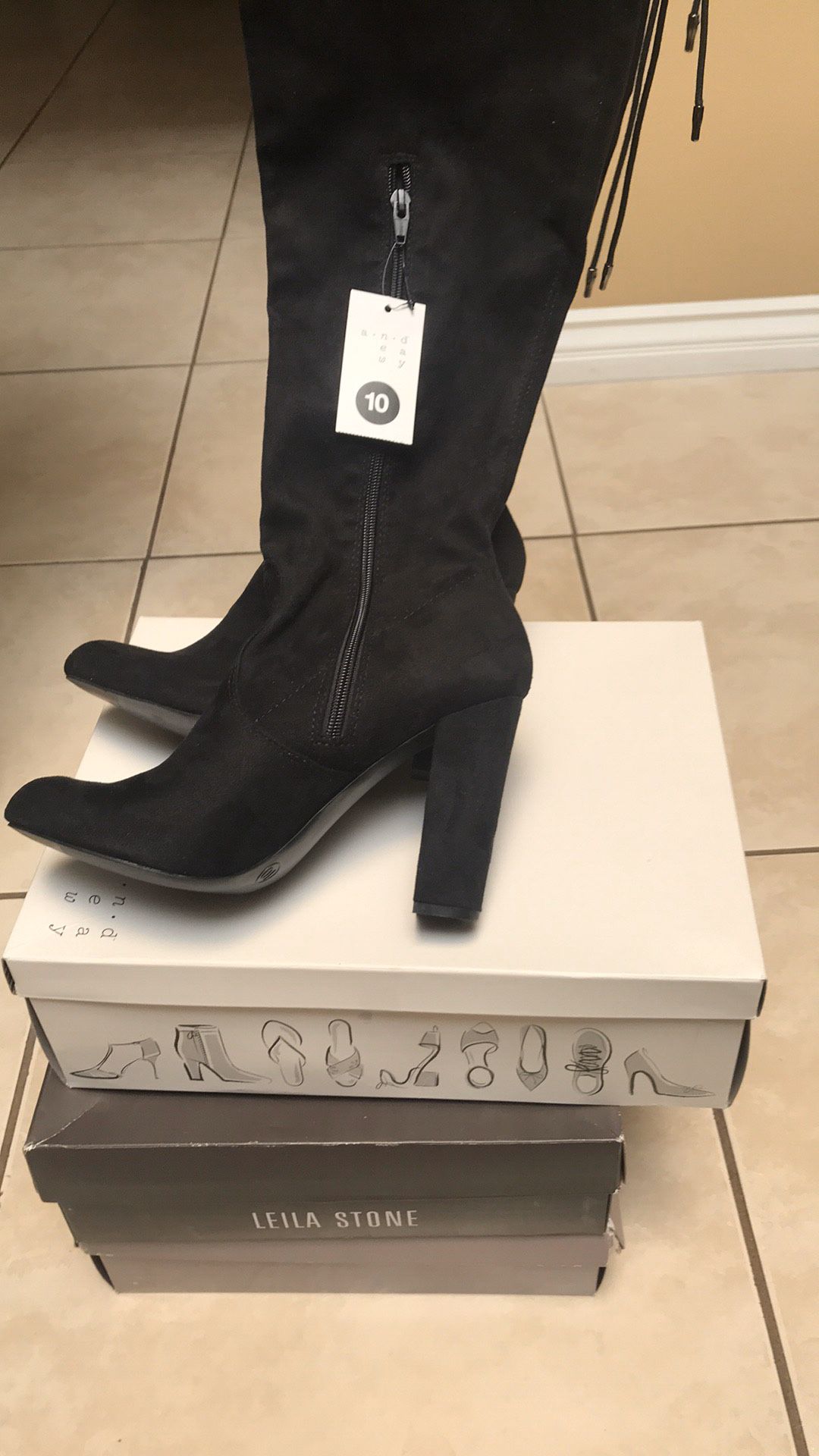 Black knee high suede boots