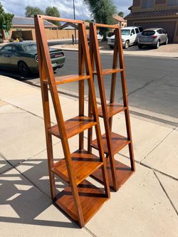 Set (2) Pier Imports Brown A-Frame Four Level Shelves (LxWxH: 17.75” x 17.75” x 67”) Each