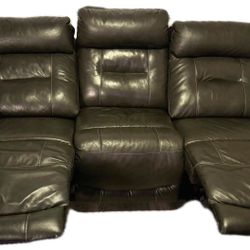 Real Genuine Leather - Duel Reclining Adjustable - Dark Brown - 3 Seater Sofa