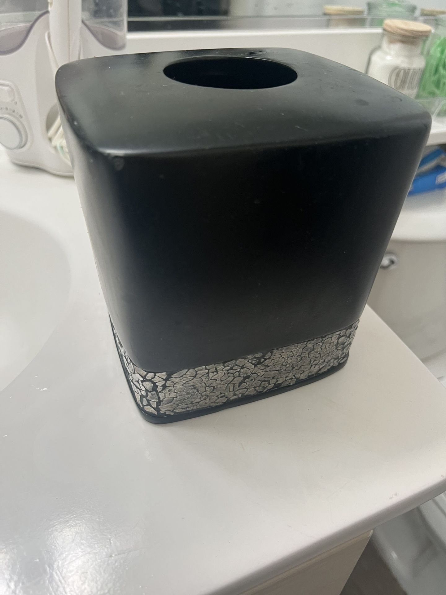 Square Black Ceramic Tissue Holder. Tissue Box Cover