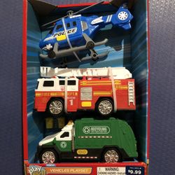 3 Vehicle play set with lights and sound.
