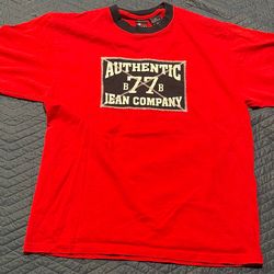 Vintage Bugle Boy Ringer T Shirt Men's Large Red With Blue Trim Big Logo